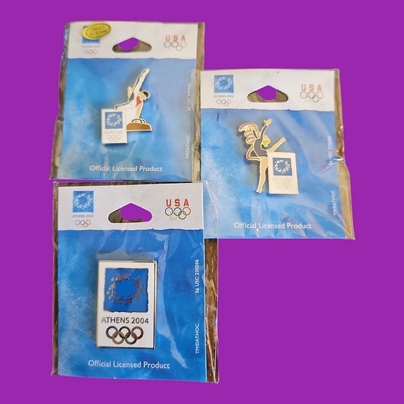 AMINCO 2004 Athens Olympics Female and Male Gymnasts Collector Hat Lapel Pins - Picture 1 of 5
